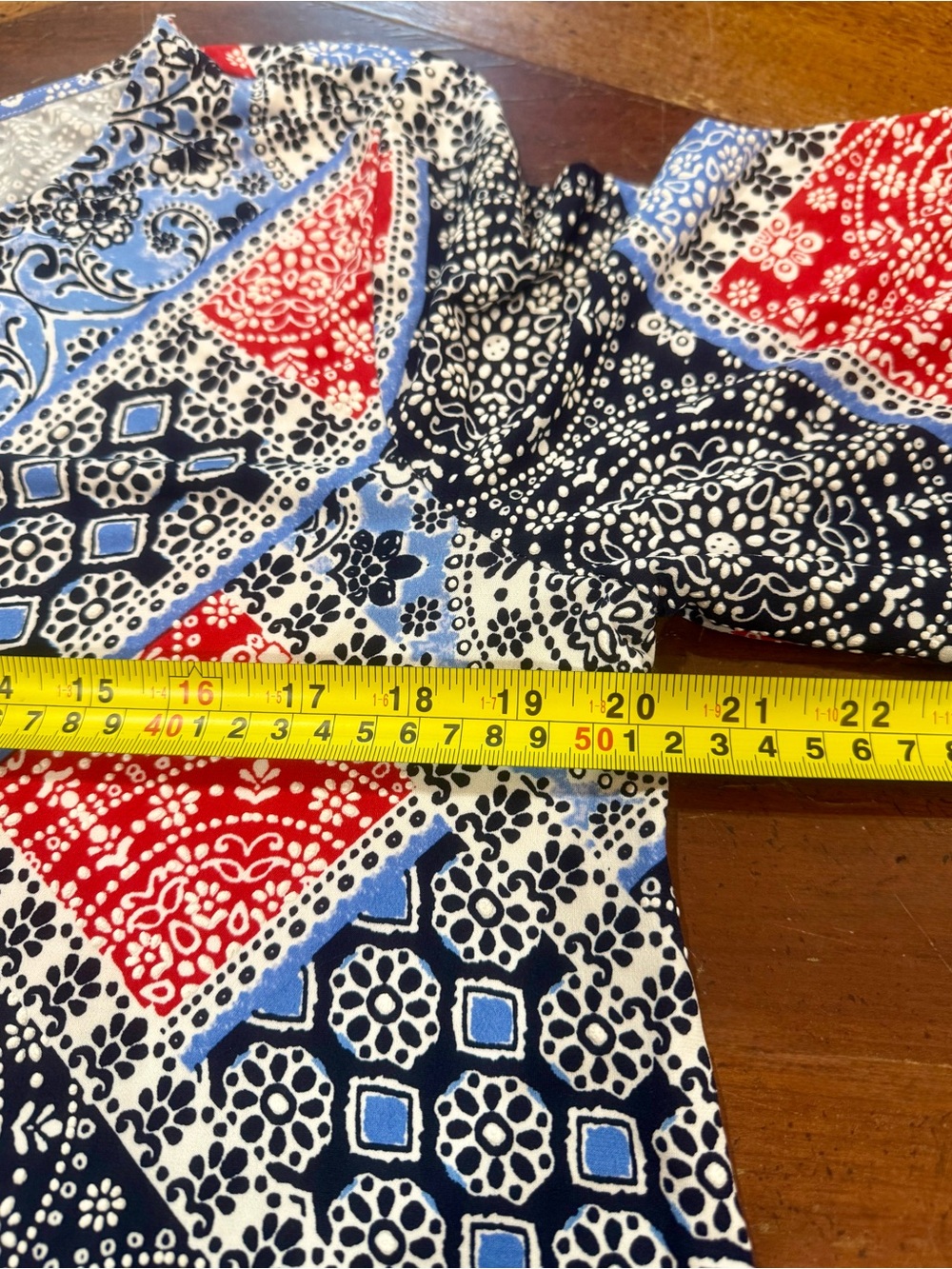 Ruby Rd. Red White Blue Patchwork Double Ruffle Sleeve Textured Top M - Picture 9 of 11